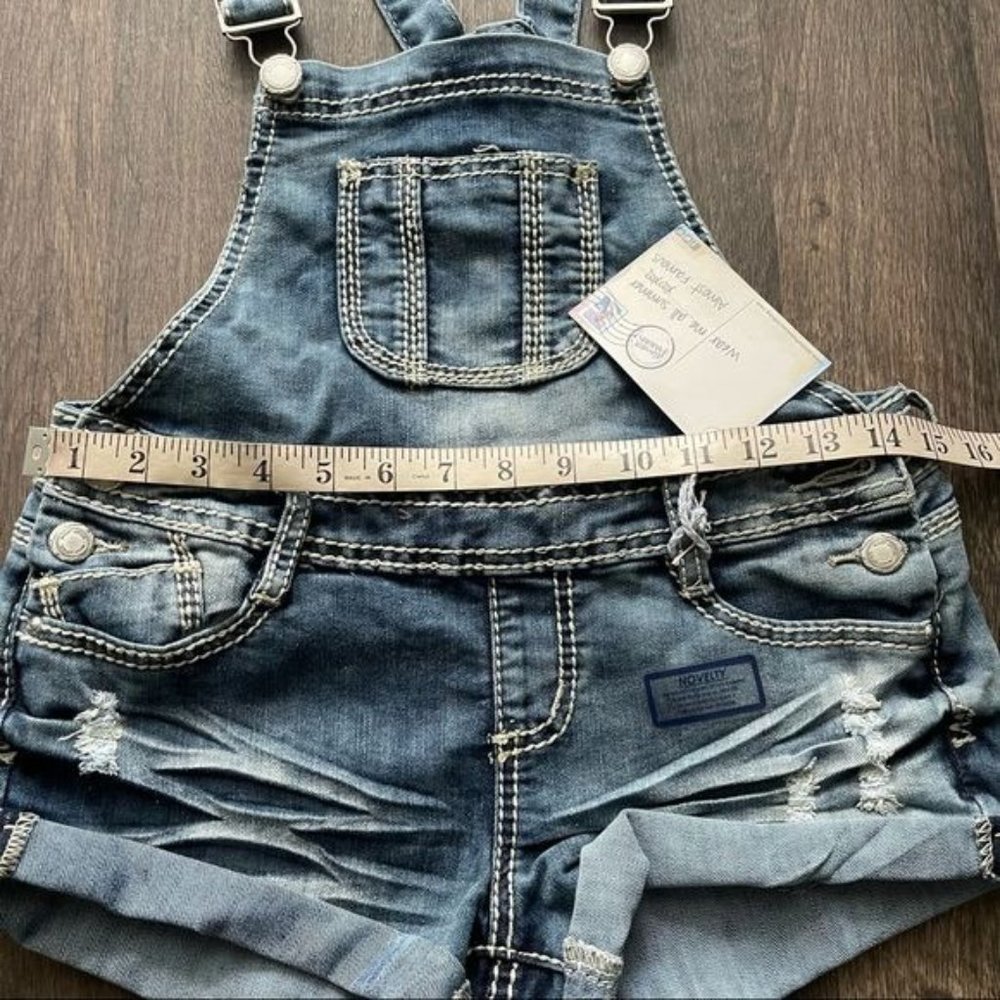 Almost Famous Denim Short Overalls Size 3 - Picture 9 of 10